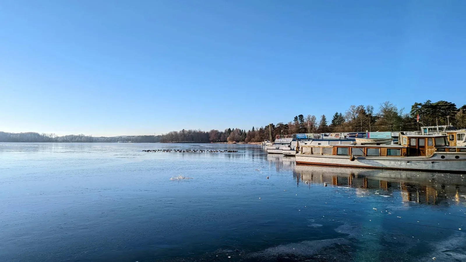 Scharmützelsee bei Bad Saarow mit Fahrgastschiffen am Anleger
