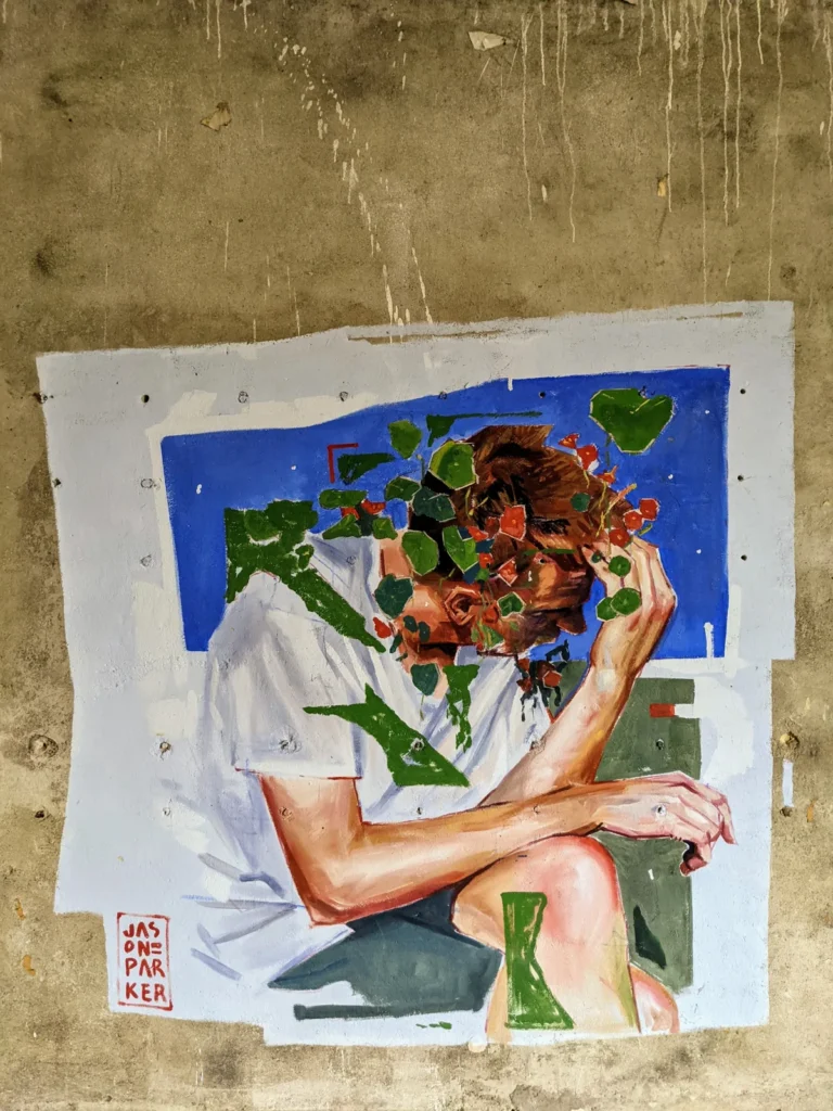 Aufgeklebtes Bild an einer Wand im Heeresbekleidungshauptamt Bernau