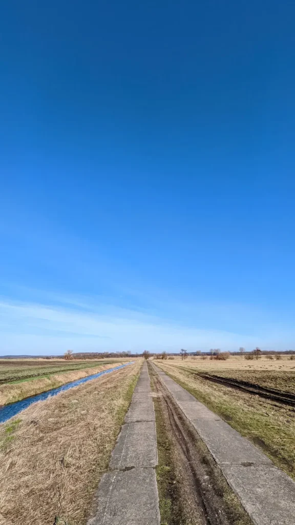 Feld- und Grabenlandschaft mit betoniertem Weg