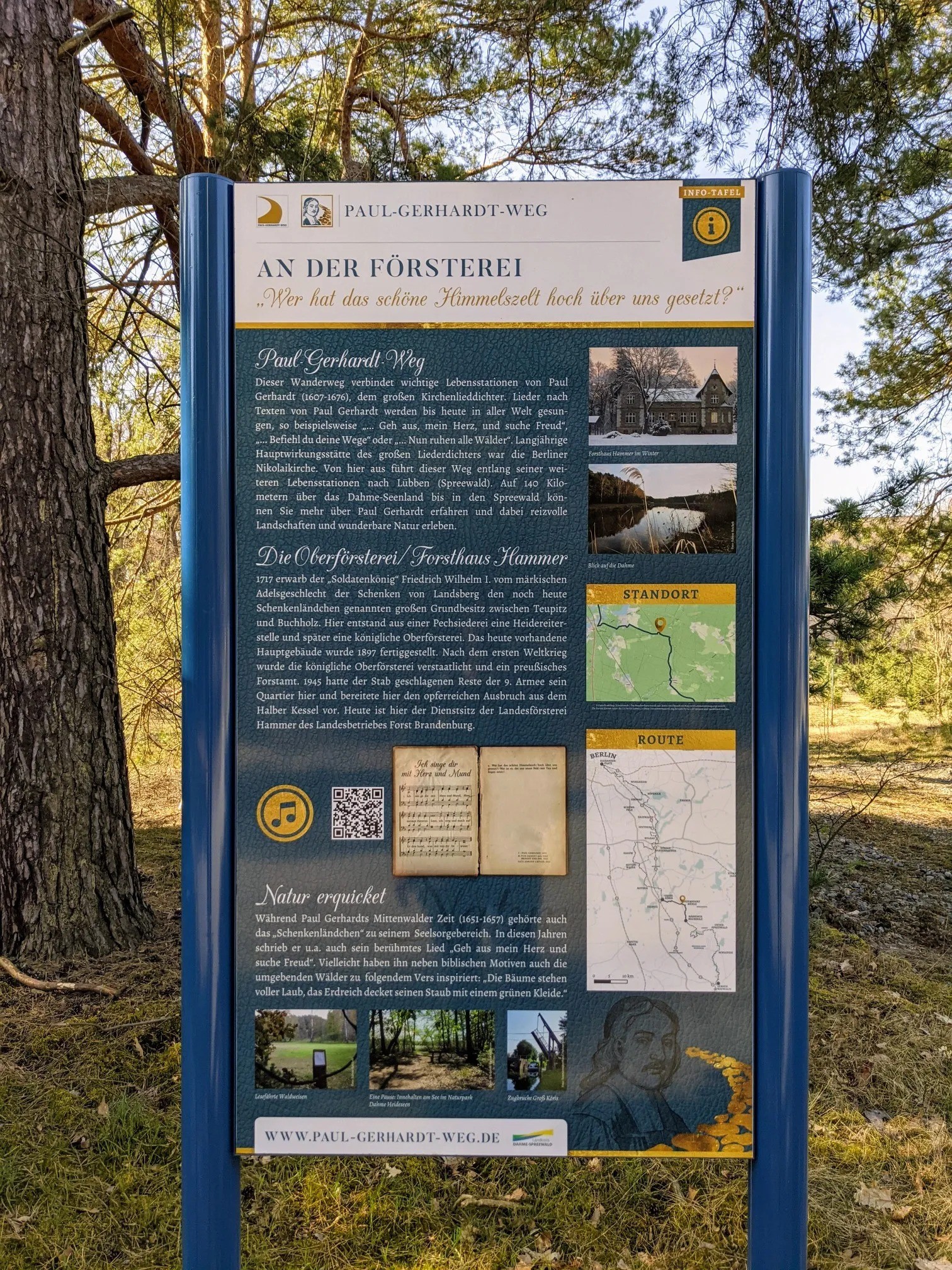Infotafel des Paul-Gerhardt-Wegs mit dem Titel „An der Försterei“