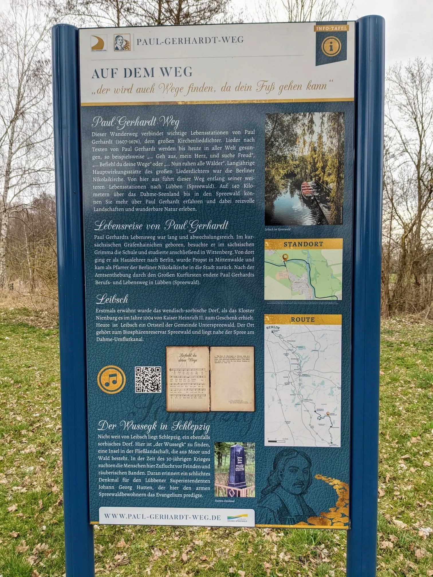 Infotafel des Paul-Gerhardt-Wegs mit dem Titel „Auf dem Weg“