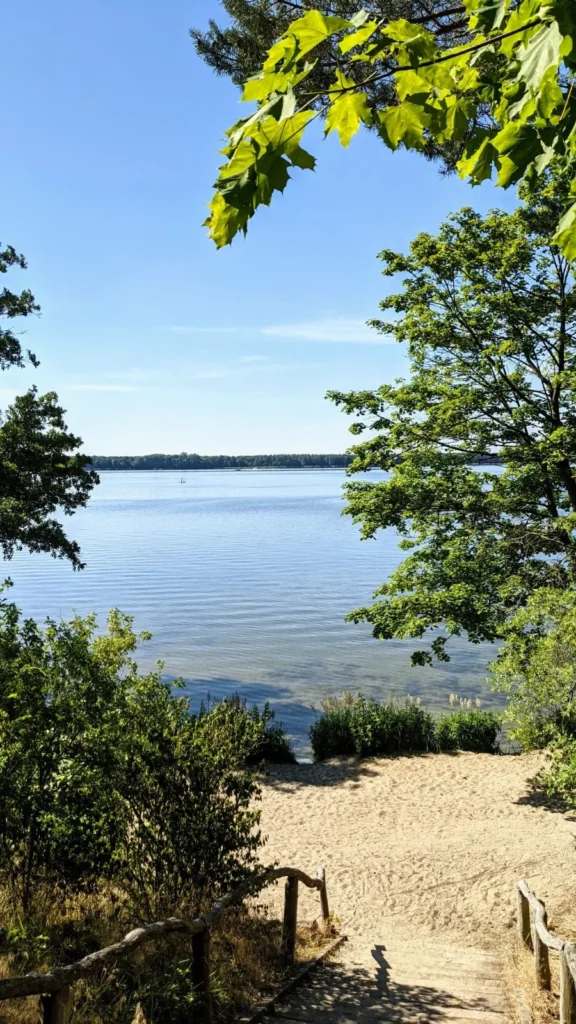 Sandiger Zugang zum Müggelsee am Nordufer, dahinter die offene Wasserfläche