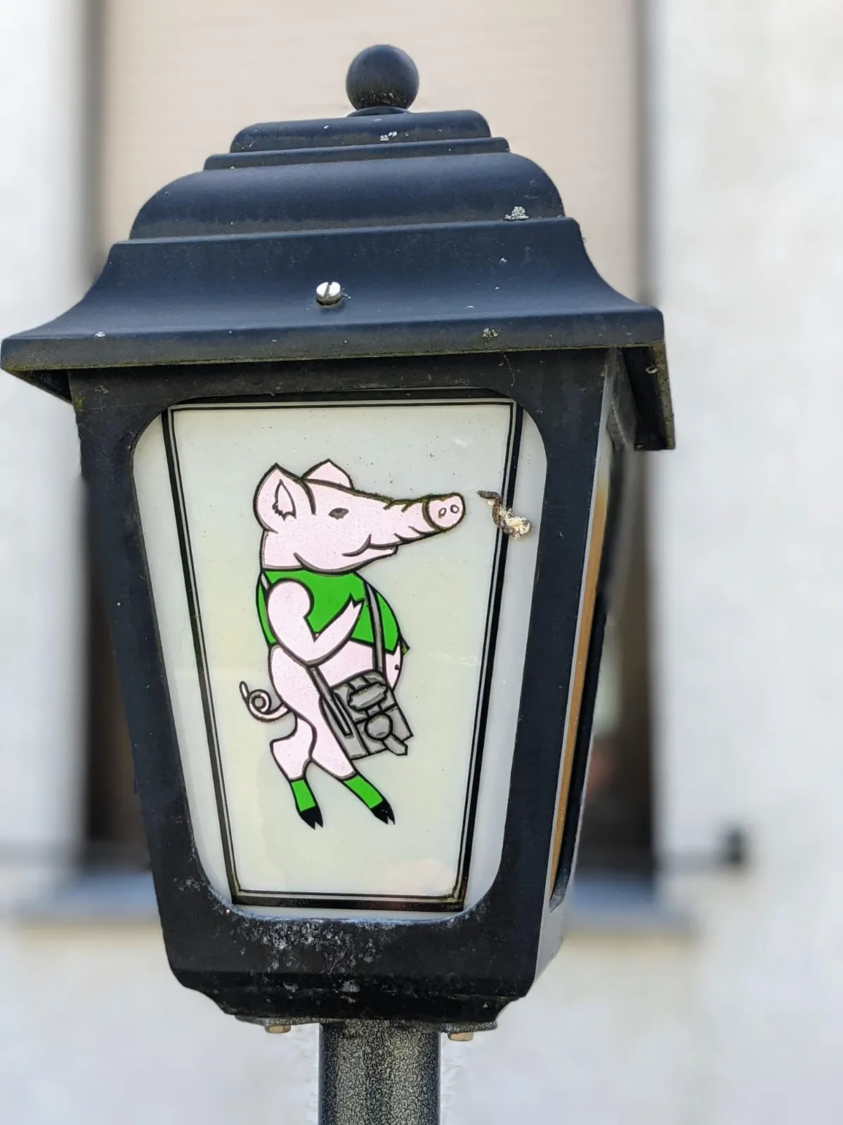 Laterne mit Schweinchen-Logo in Schönholz