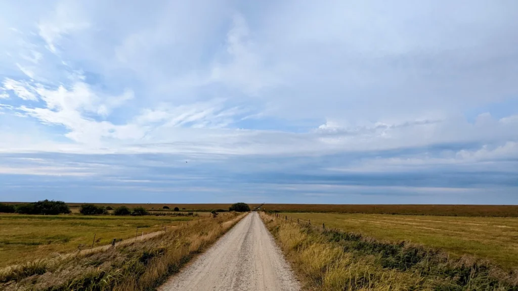 Schotterweg durch die Wiesen südlich von Keitum auf Sylt
