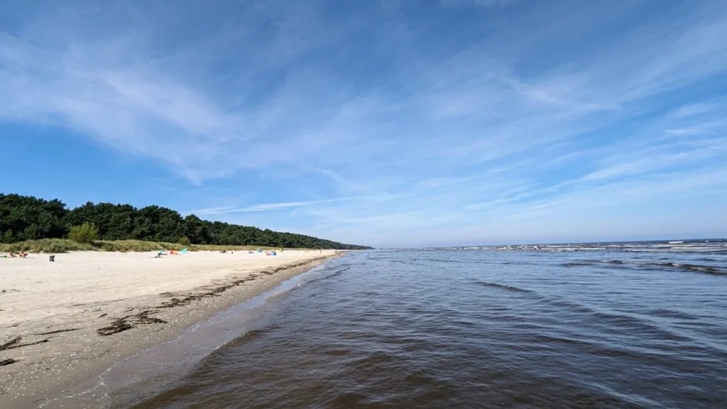 Leerer Sandstrand mit Küstenwald nördlich von Karlshagen