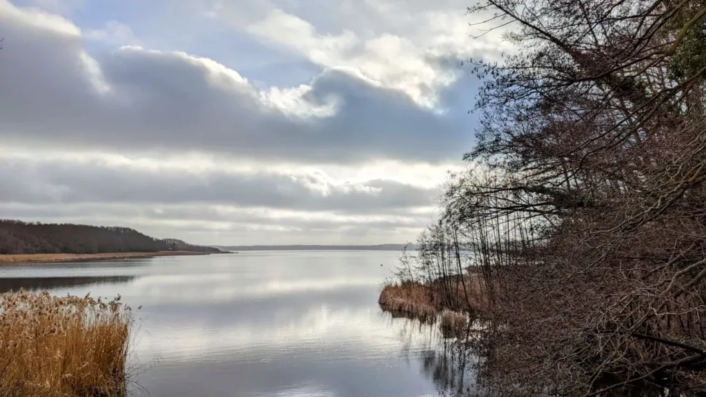 Mellensee mit Schilfufer und Wolken